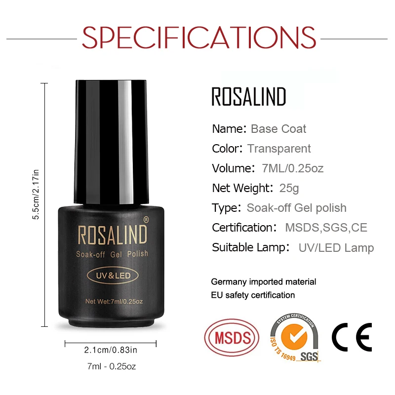 Гель-лак для ногтей ROSALIND верхнее покрытие Базовое блестящий стойкий укрепляющий