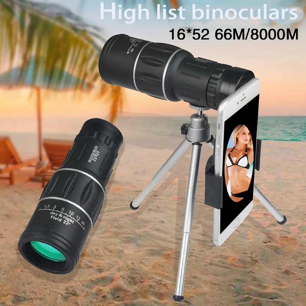 16x52 HD Dual Tone Monocular Telescope Compact Retractable Zoom Waterproof Micro Night Vision With Tripod Phone Clip | Инструменты