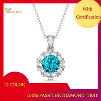wong rain 925 sterling silver round cut vvs1 real moissanite diamonds wedding engagement pendant necklace fine jewelry with gra