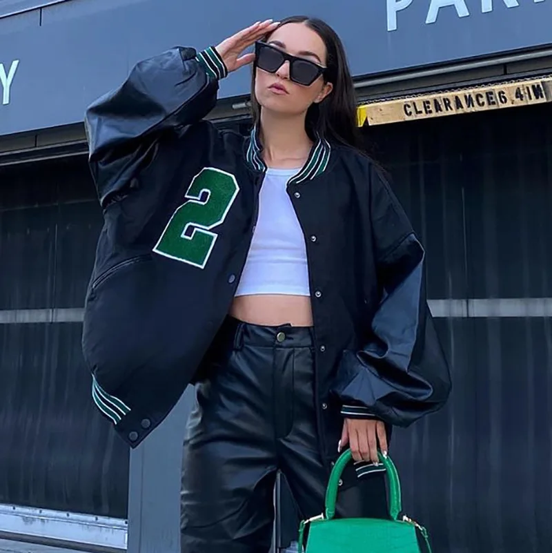 

Женская куртка в стиле хип-хоп, Повседневная Свободная куртка большого размера в стиле Харадзюку для бейсбола, осень 2021