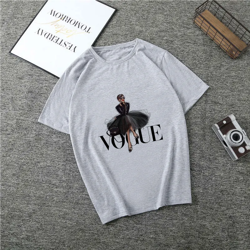 Poleras Mujer De Moda летняя футболка Женская Vogue с буквенным принтом Vogue Harajuku футболка плюс размер панк Футболка Camiseta Mujer