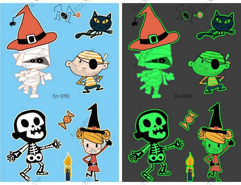 Водостойкая Временная светящаяся тату-наклейка милая тыква череп Хэллоуин день