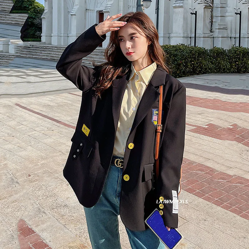 

Letter printing Blazer Women Korean Casual Loose 2022 New Suits Autumn Sprin Clothes Women Casual Suit Jacket Black Suit