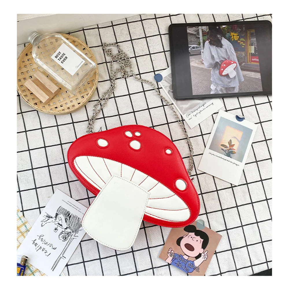 

Crossbody Bag For Women Cute Mushroom PU Shoulder Bags Chains Patchwork mini cute bags for girl crossbody bags women bag