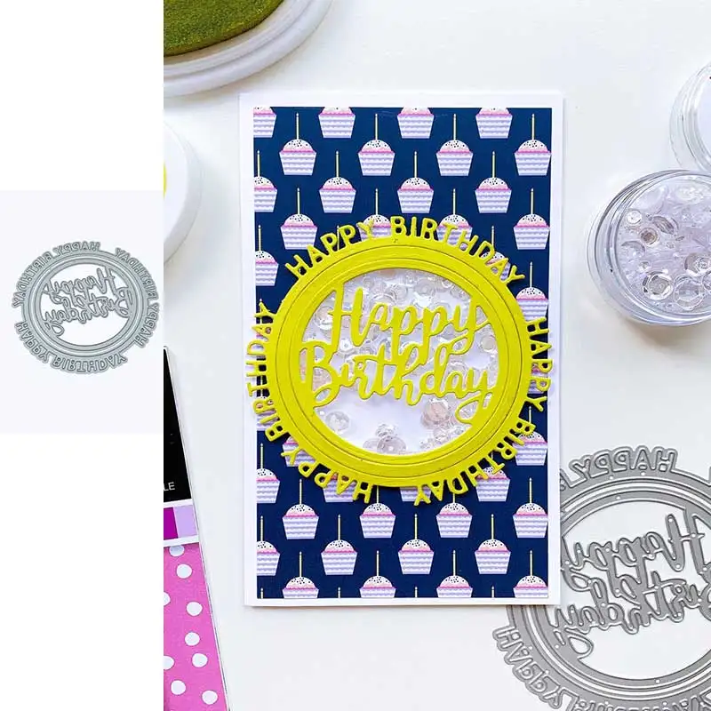 

Круглые металлические Вырубные штампы для счастливого образца, декоративный трафарет, тисненый шаблон, сделай сам, поздравительная открыт...