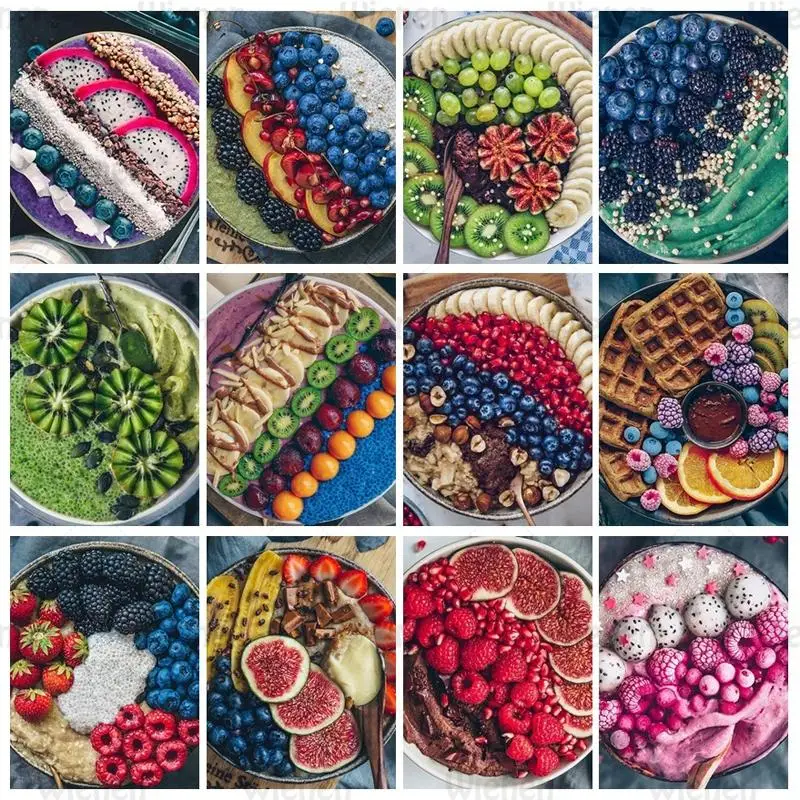 

5D Diamond Painting Fresh Fruit Platter Mosaic Food Picture Cross Stitch Kit Full Square Round Diamond Embroidery Kitchen Decor