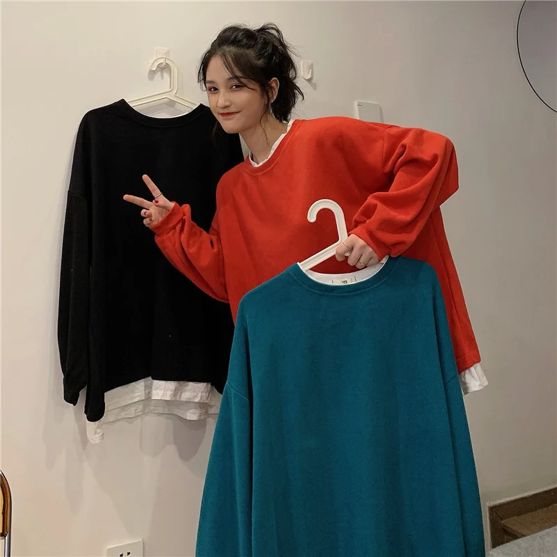 

Hoodies Women 2021 False Two-Piece Sweaters Loose Thin