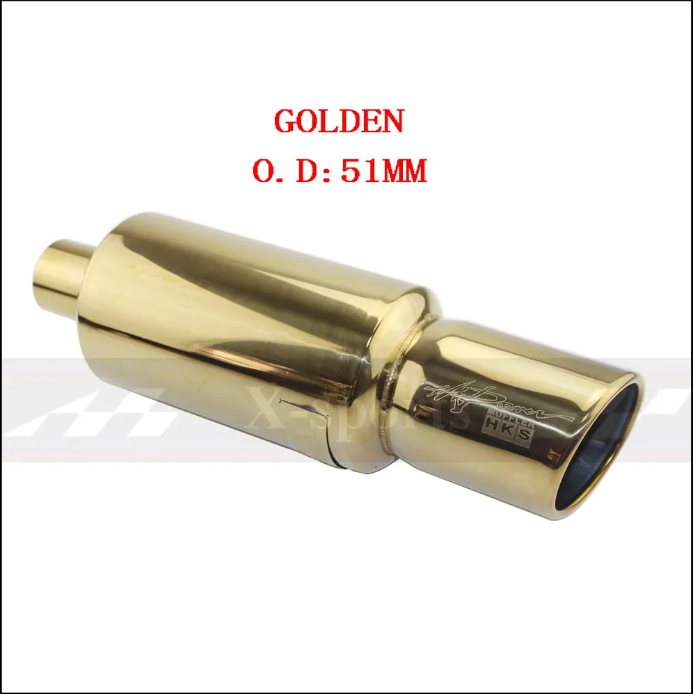 GOLDEN 51MM Автомобильный мотоцикл Выхлопная система выхлопная труба глушитель наконечник Универсальный нержавеющая сталь ID 51 мм 57 мм 63 мм выход 89 мм Глушитель выхлопная труба - Цвет: GOLDEN 51MM