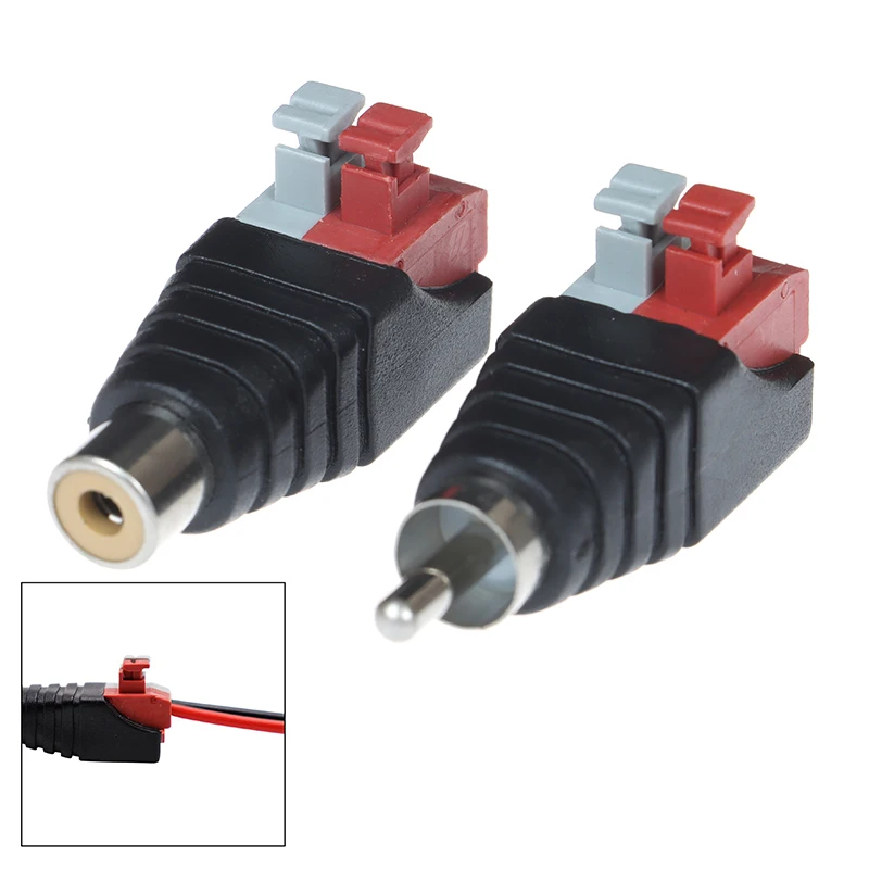 

Speaker Wire A/V Cable To Audio Male Female RCA Connector Press Plug Terminal