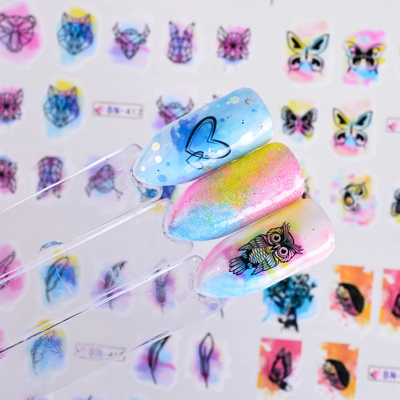 12 видов конструкций наклейки для переноса воды животные цветок акварель ногтей