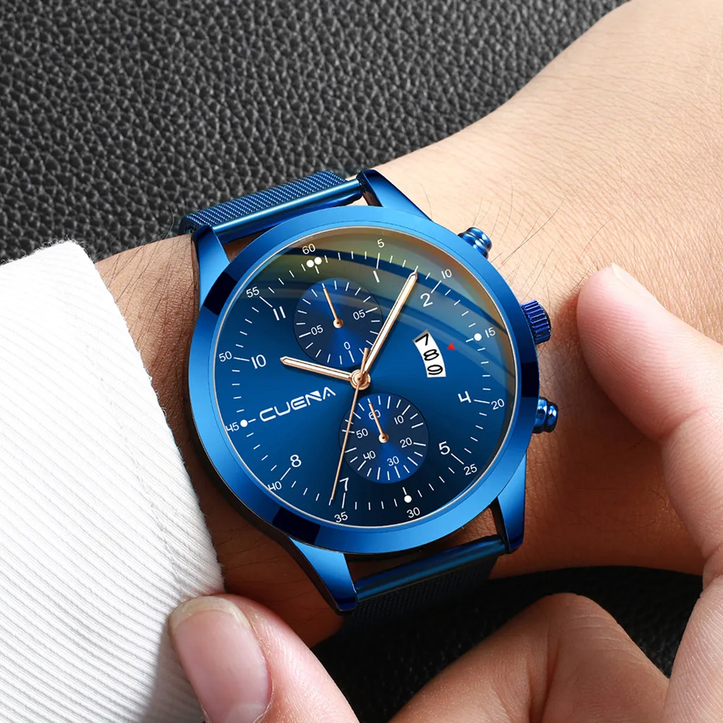 Модные мужские часы топовые брендовые Роскошные наручные кварцевые синие