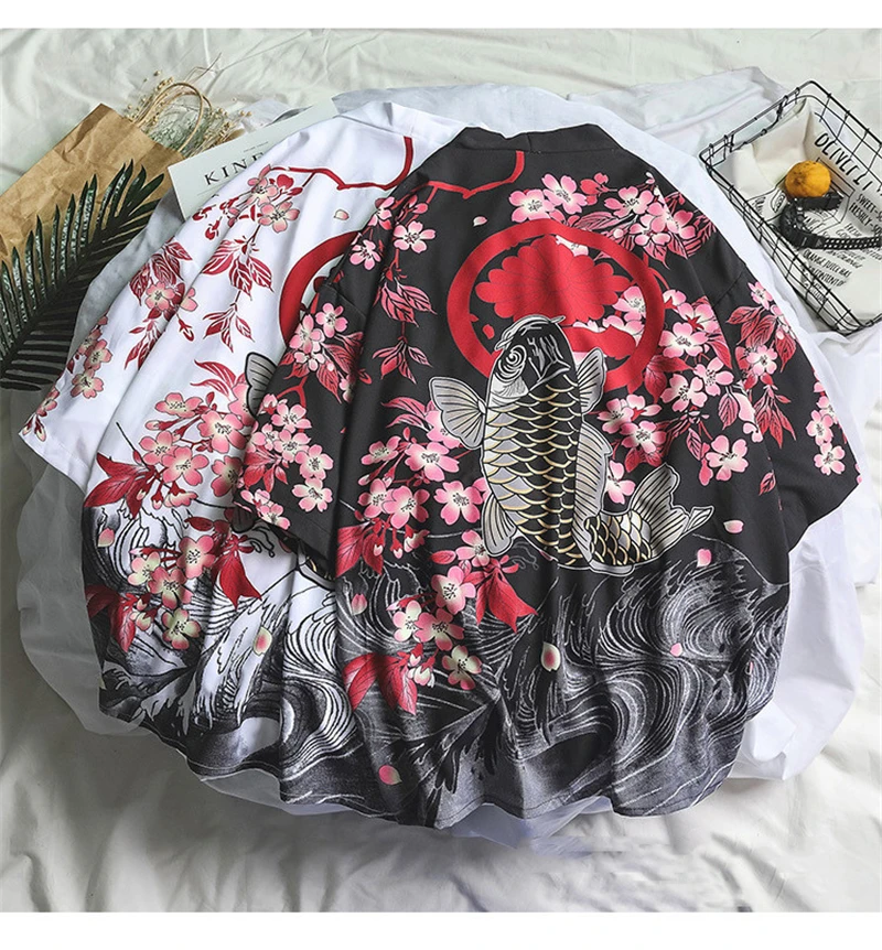 

Fashion Ukiyoe Kimono Haori Yukata Japanese Harajuku Style Samurai Cardigan Crane Print Traditonal Costume Streetwear Men Women