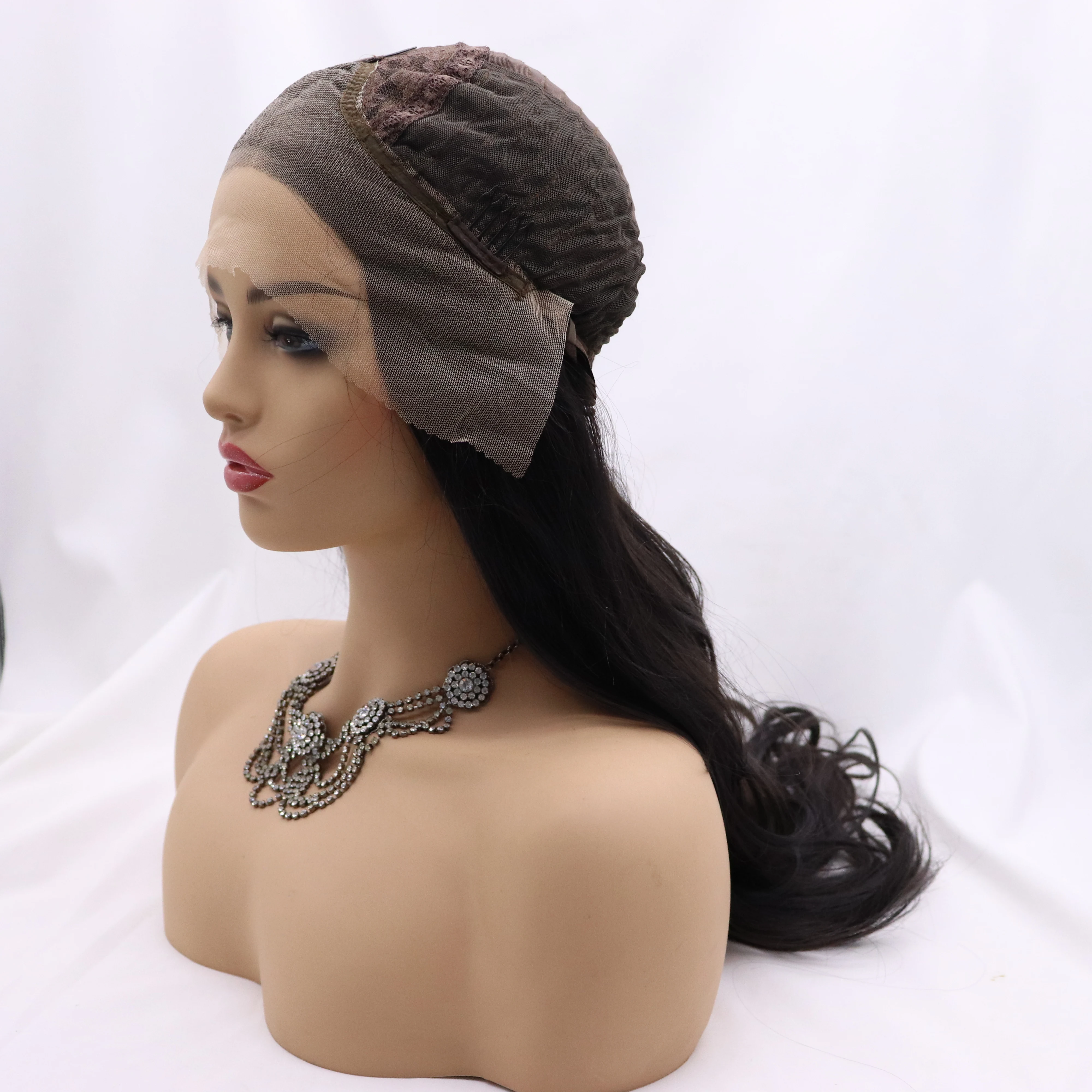 

Sylvia Black Color Narutal Wave Lace Front Wigs Glueless Lace Wigs Synthetic Long Straight Heat Resistant Fiber With Baby Hair