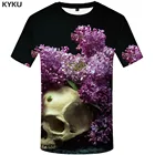 KYKU футболка с черепом, Мужская Цветочная футболка, принт панк-рок, забавная футболка, s хип-хоп футболки, повседневные футболки Harajuku, 3d мужская одежда