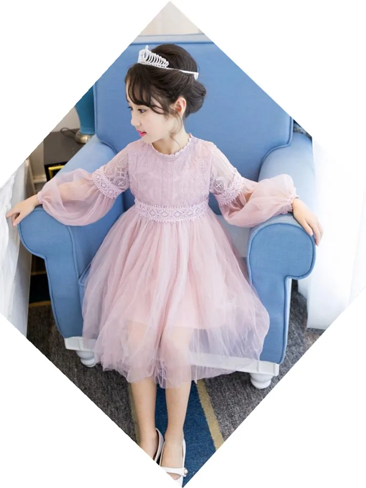 Детское платье для девочек весенне-летнее принцессы 2018 кружевное Сетчатое