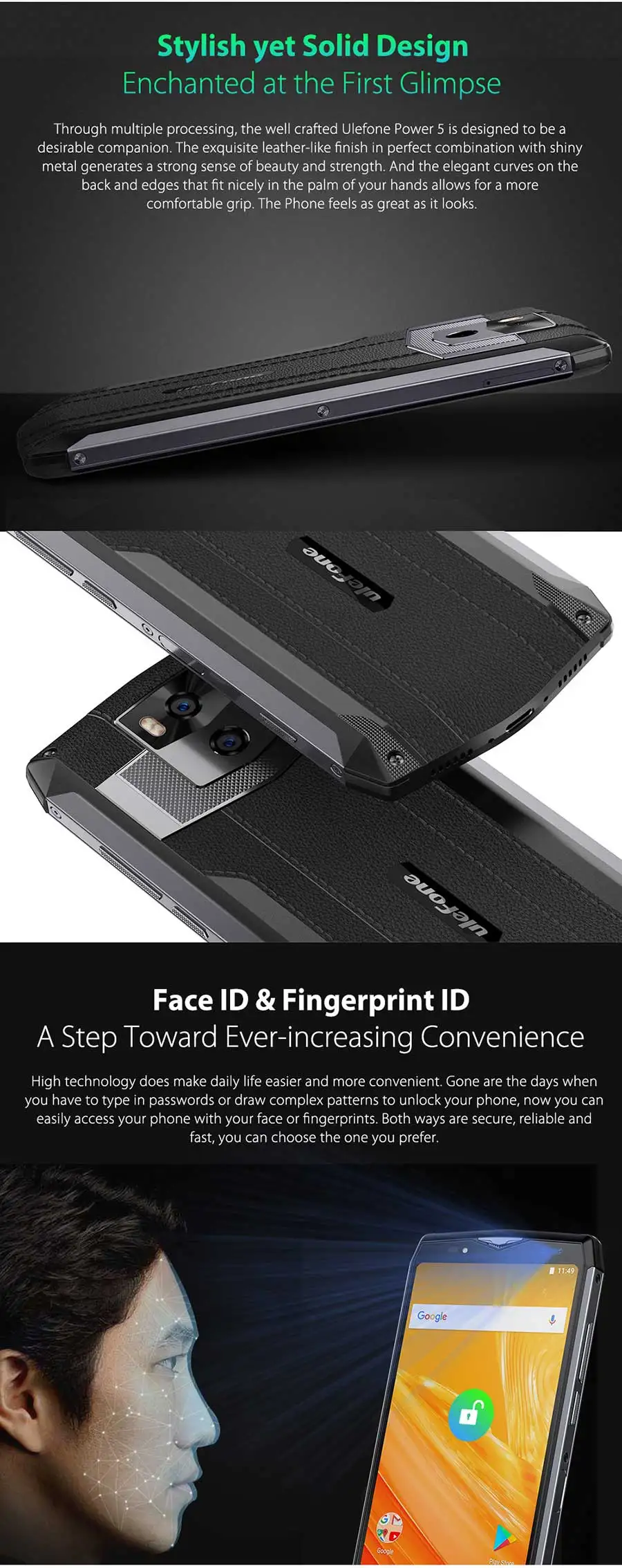Ulefone power 5 Face ID Беспроводная зарядка Android 8,1 MTK6763 Восьмиядерный 18:9 6,0 ''FHD 6 ГБ ОЗУ 64 Гб ПЗУ 13000 мАч мобильный телефон