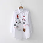 Рубашка T8D427M, белая повседневная одежда, хлопковая блузка с длинными рукавами и отложным воротником на пуговицах, с вышивкой, Лидер продаж, 2020