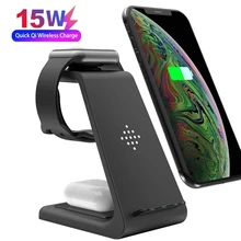 15W Qi Wireless Charger Stand 3 in 1 Fast Charging Station For iPhone 12 11 XS XR X 8 Apple iWatch SE 6 5 4 3 AirPods Pro Pad