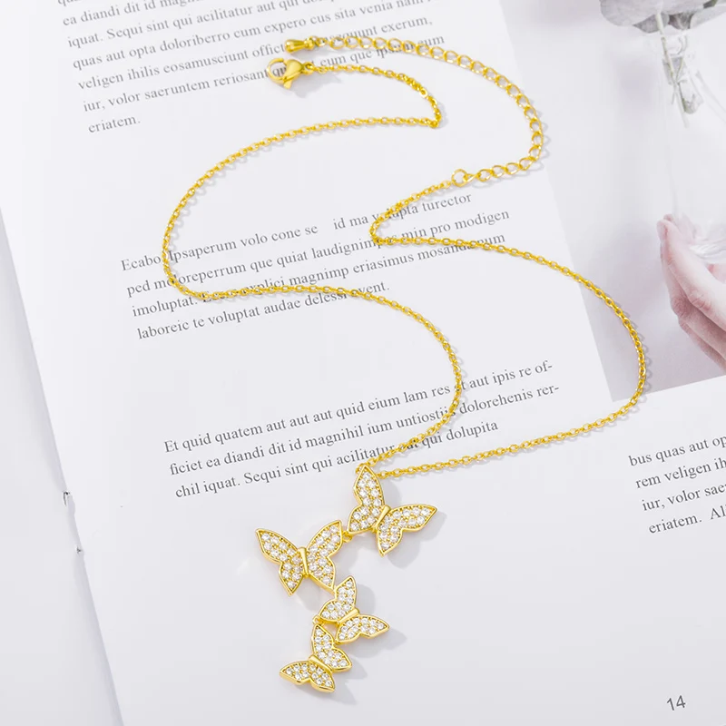 Ожерелье с подвеской в виде четырех бабочек из циркона для женщин модное