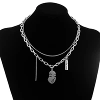 2021 new hair stainless steel double layer beauty necklace hip hop men and women stacking clavicle chain chain necklace