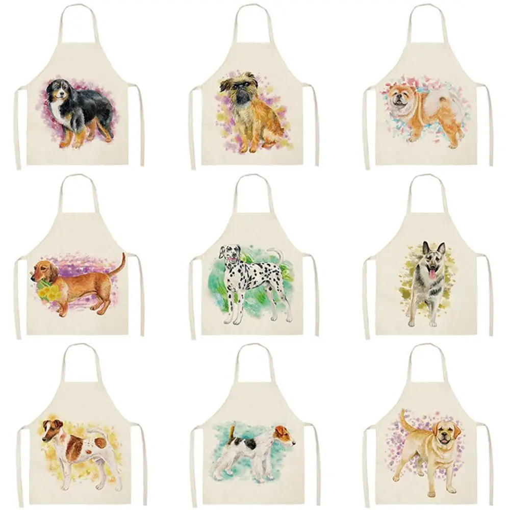 

Imixlot Kitchen Cooking Apron Cute Dog Printed Apron Sleeveless Cotton Linen Aprons for Women Men Cleaning Cooking Apron