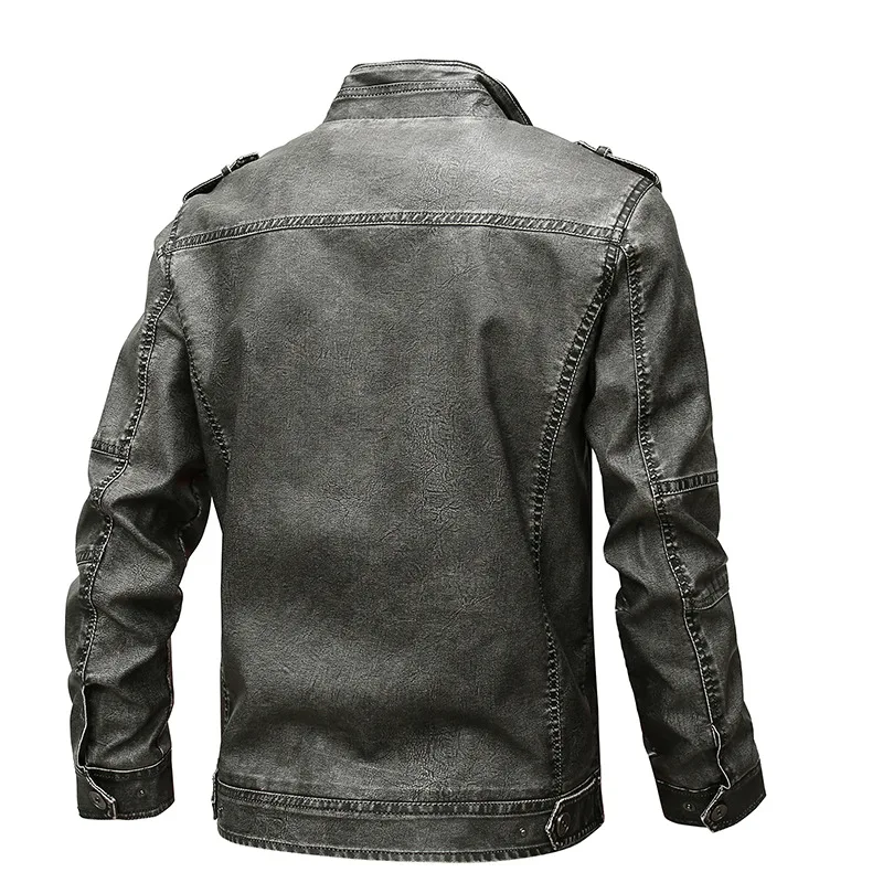 Winter Leather Jacket Men Vintage Multi-Pockets Jackets Army Lather Coat | Мужская одежда