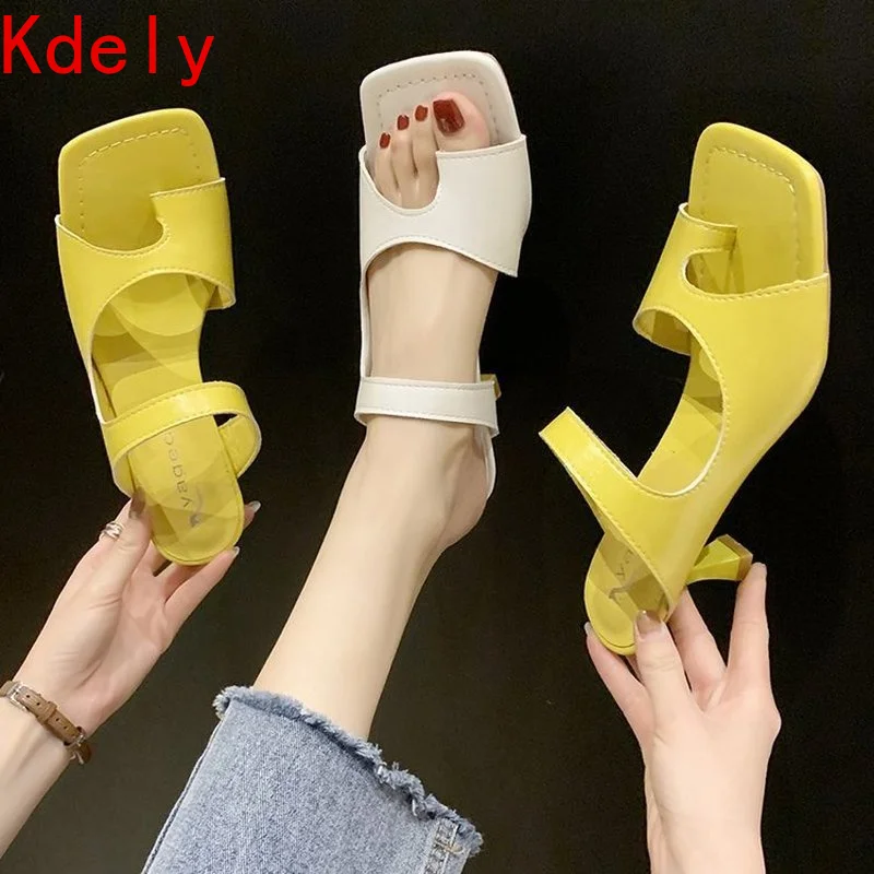 

2021 New Design Women Slipper Elegant Square Toe High Heels Sandal Shoes High Quality Outdoor Slip On Dress Shoes
