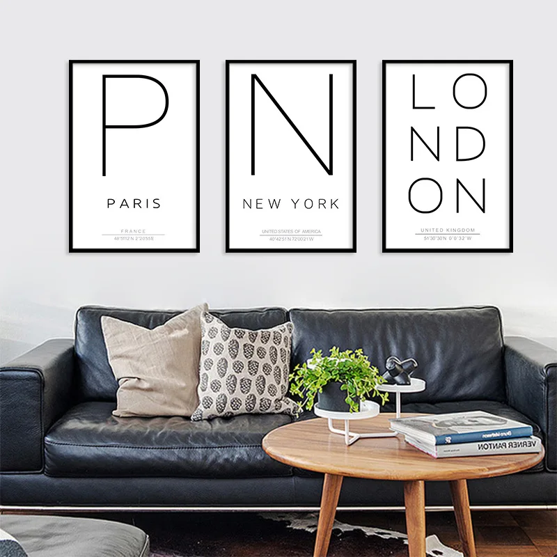 Canvas Painting Home Decoration Pictures City Name Minimalist Quotes Posters Black And White Wall Art Picture Print | Дом и сад