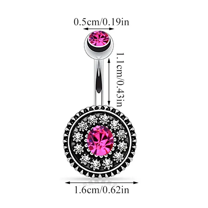 

Women Navel Stainless Steel Crystal Belly Button Ring Piercing Jewelry Fashion Round Disc With Diamond Flower Belly Button Ring