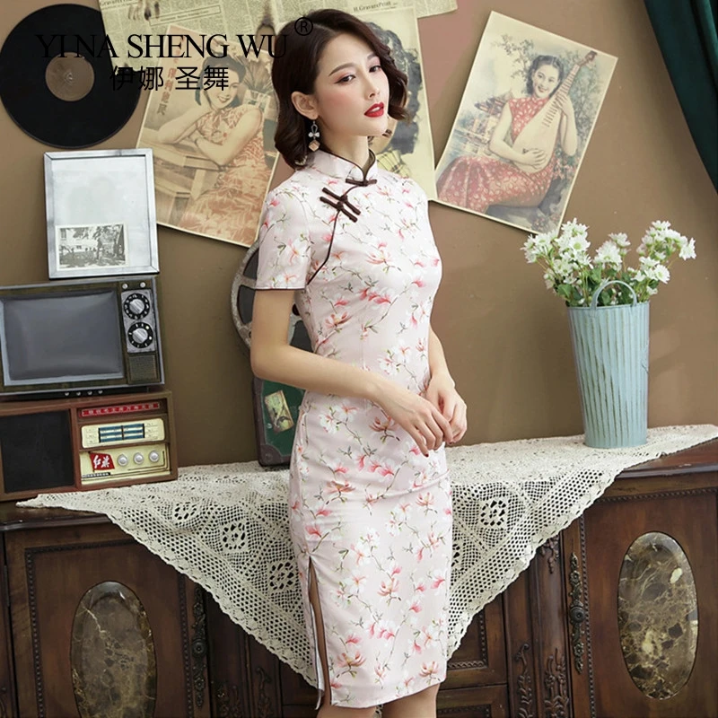 

Qipao, платья средней длины, Стиль Китайский, для женщин, лето, Cheongsam, тонкий цветок, традиционный, Qipao, вечерние платья, Vestido размера плюс