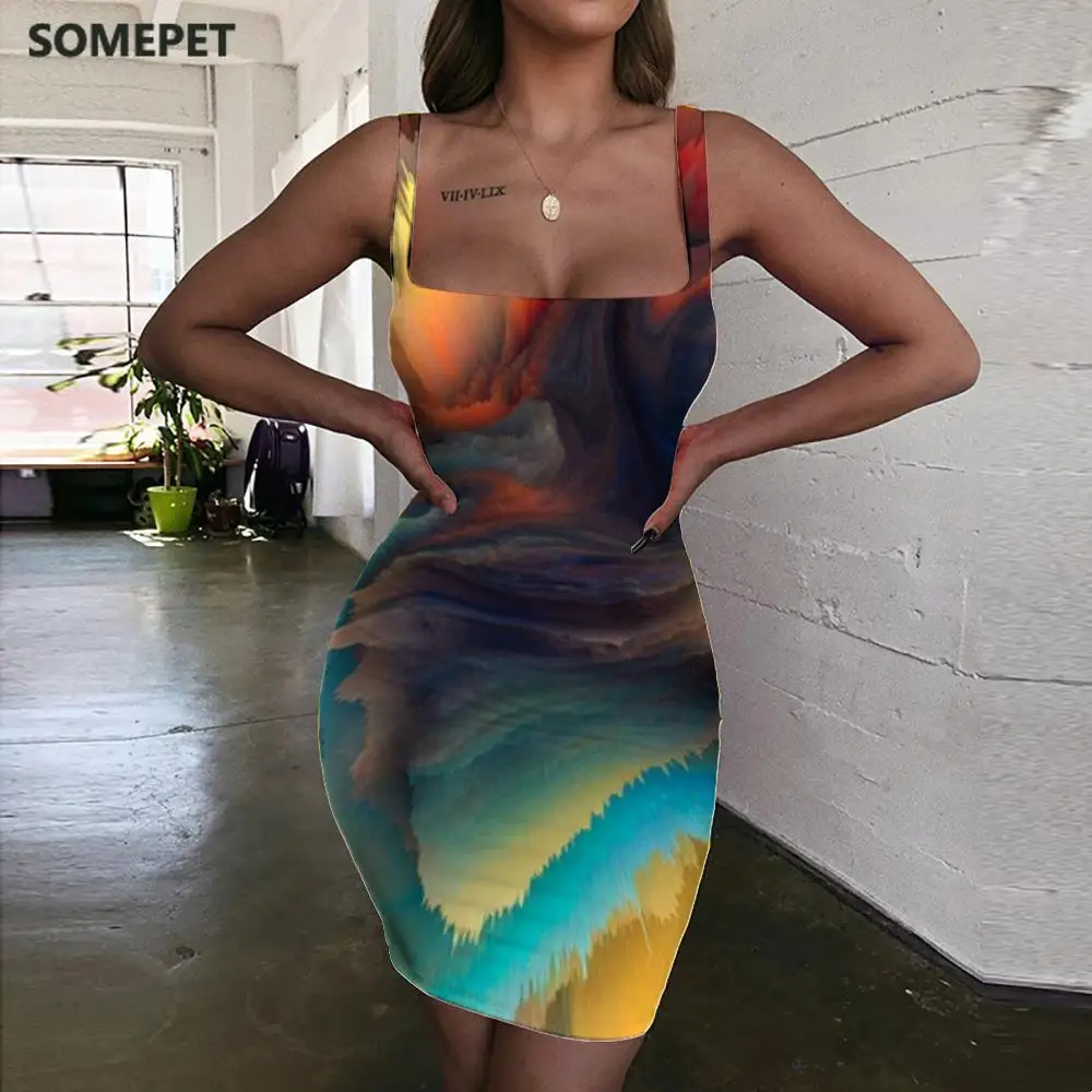 

Женское облегающее платье, Яркое летнее платье с лямкой на шее, без рукавов
