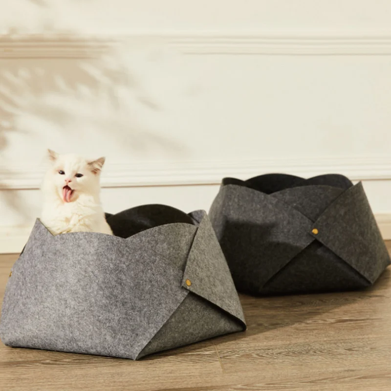 

Foldable Cat Bed Double Sided Petal Shape Felt Cloth Nest Winter Warm Cat House Puppy Kennel Cushion Dog Mat Pet Supplies