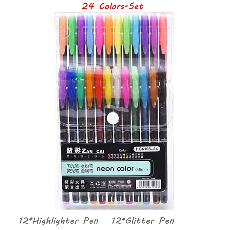 24 Colors 12/24/36/48 Цвета/Набор для нанесения хайлайтера гелевая ручка с блестками для раскраски журналов для рисования Рисование Живопись Цветной маркер для рисования - Цвет: 24 Colors
