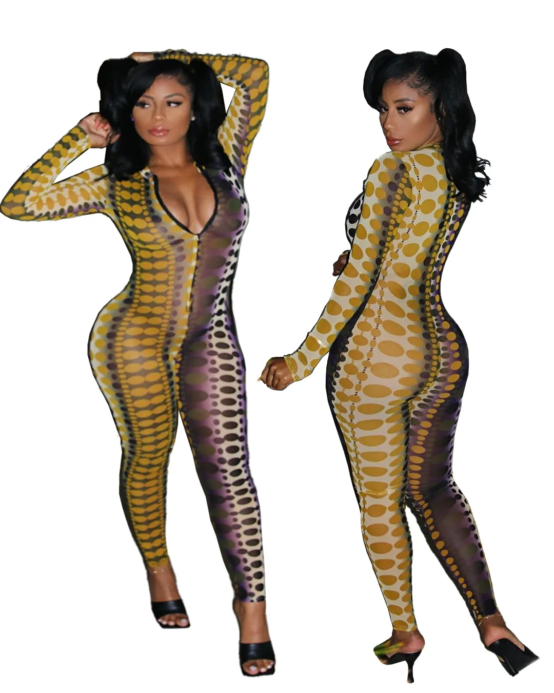 

Женский слитный Облегающий комбинезон с принтом, длинным рукавом и средней талией, осень 2021