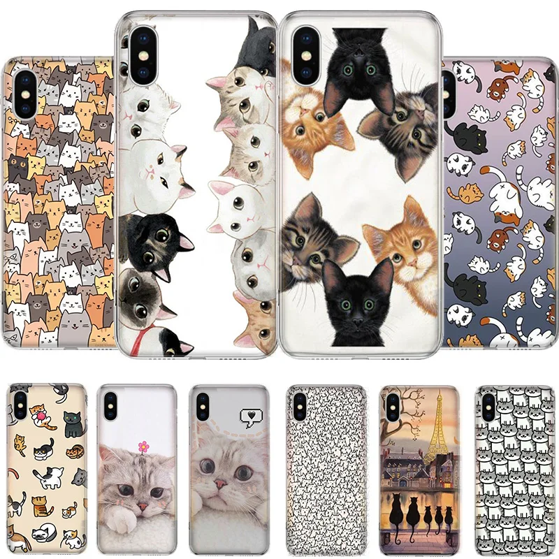 

Cat Cute art Phone Case For iPhone 14 13 12 11 Pro Max MiNi X XS XR 6 6s 7 8 Plus 5 5s SE Cover Coque Soft