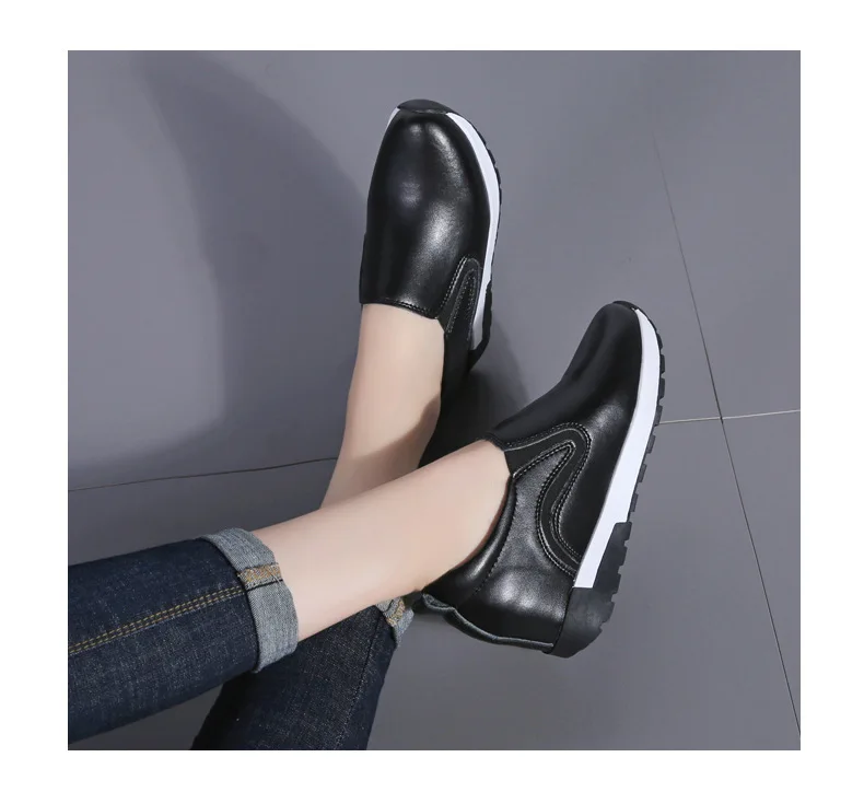 

2021 Spring and Autumn New Height Increasing Insole All-Matching Lazybones' Shoes Leather Casual Pumps Sneakers