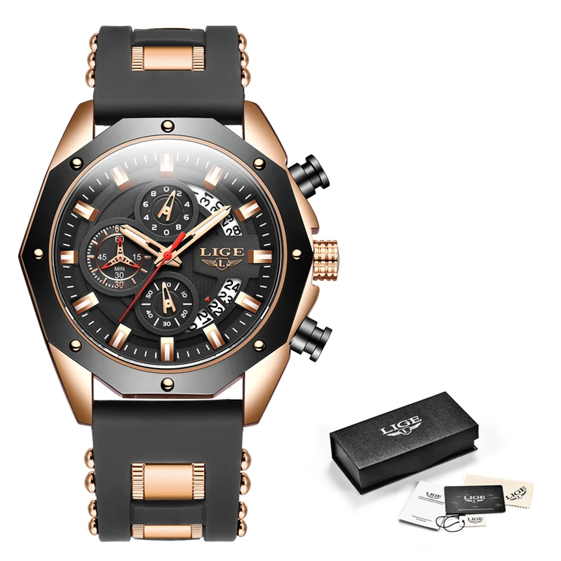 

2020 LIGE New Wristwatch Sport Mens Watches Top Brand Luxury Watch For Men Silicone Waterproof Quartz Clock Relogio Masculino