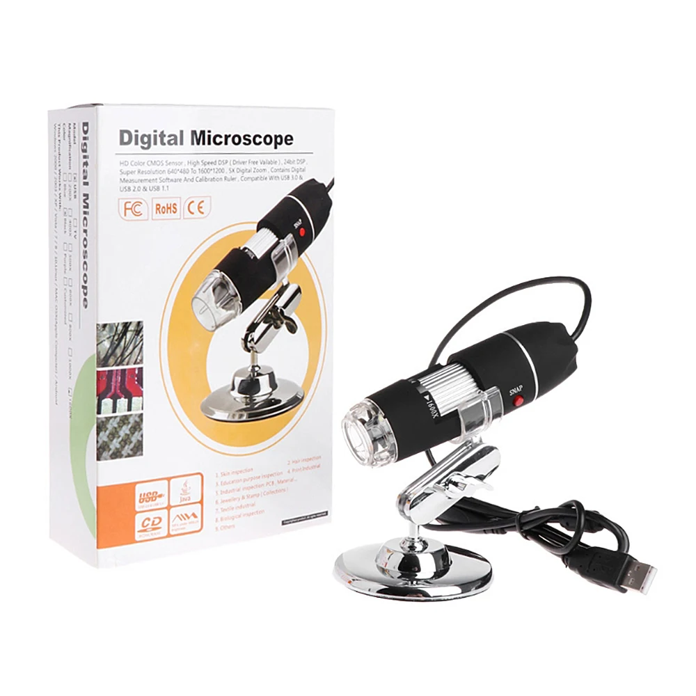 

USB Microscope Handheld Portable Digital 0-1600X Microscope USB Interface Electron Microscopes with 8 LEDs with Bracket Dropship