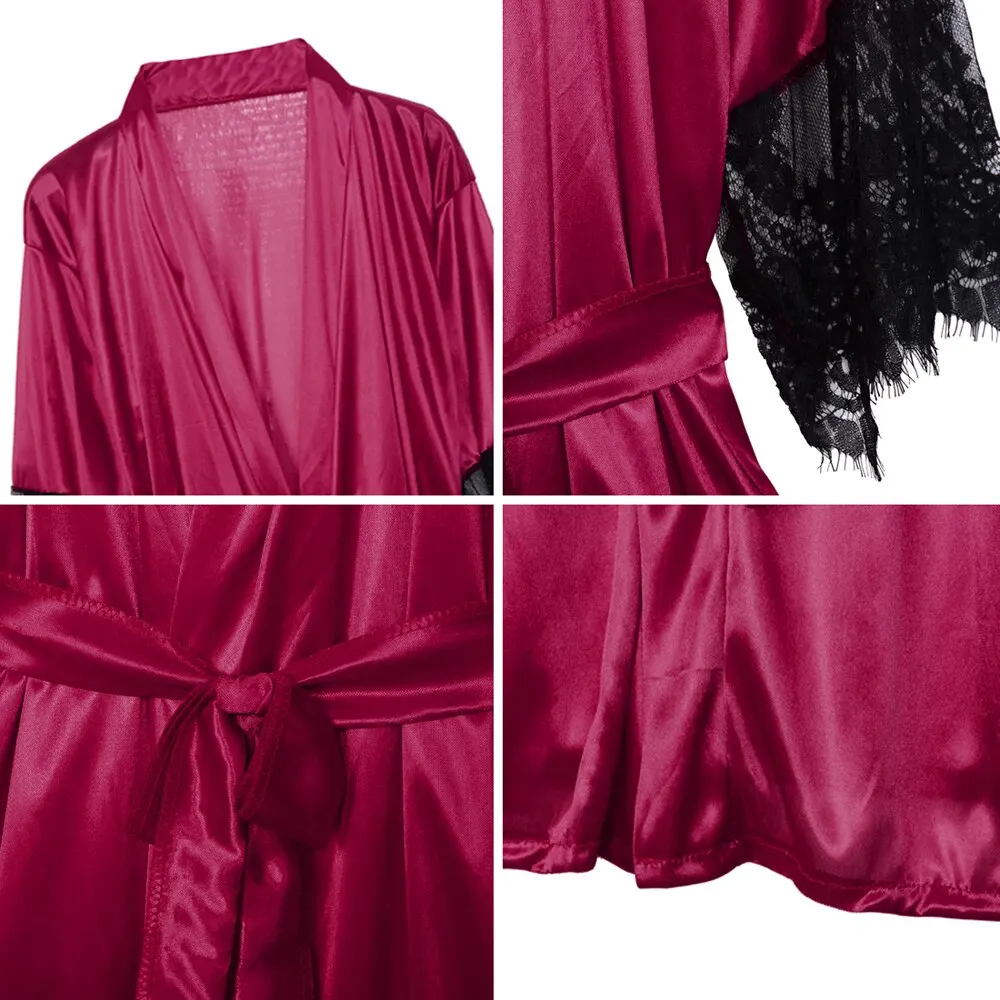 

2021 Sexy Pajamas Sleepwear Spring Summer Women's Robes Ladies Bride Kimono Robe Satin Lace Night Wear Gown Sleepwear Bathrobe
