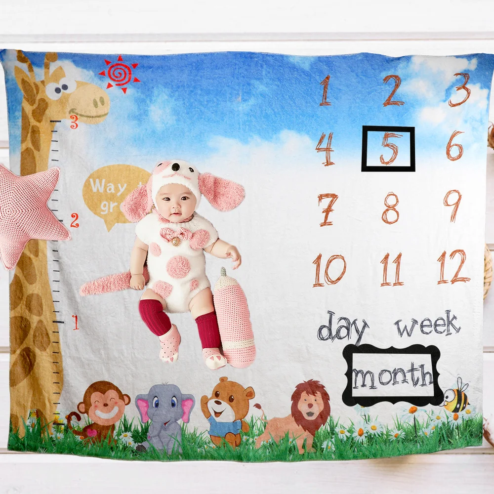 Детское ежемесячное знаковое одеяло для мальчиков и девочек с изображением