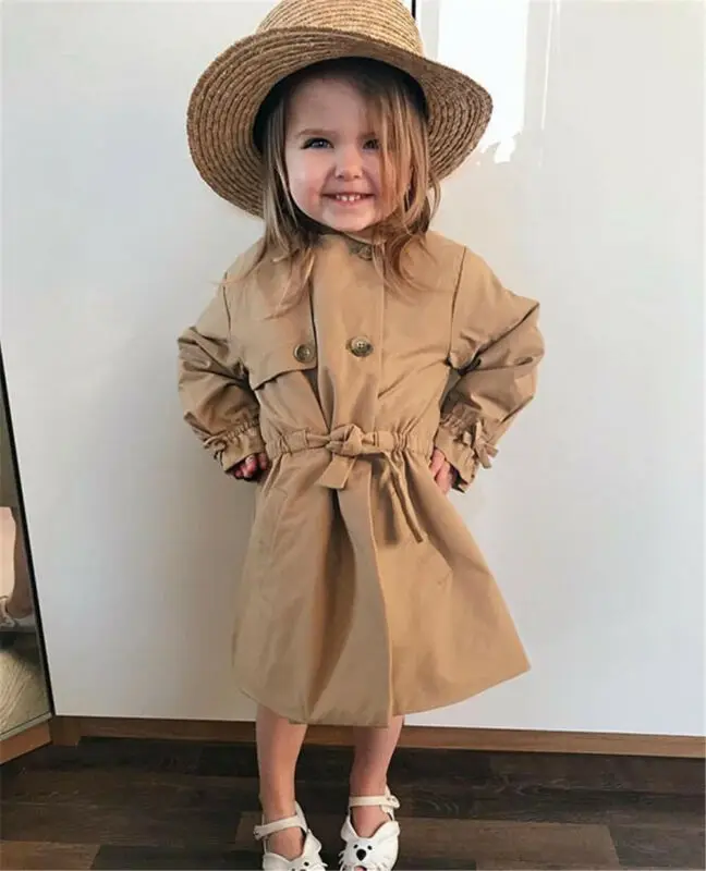 Новинка 2020 модный длинный тренчкот для маленьких девочек осенняя верхняя одежда