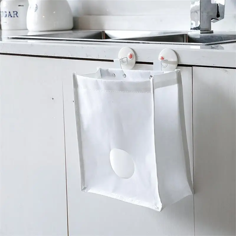 

Kitchen Bathroom Hanging Storage Bag,Home Garbage Bag Trash Bags Holder Organizer Recycling Grocery Bags Container (White,Grey)