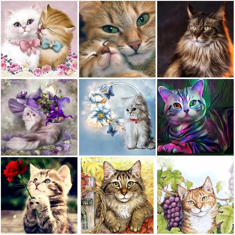 Алмазная 5D картина сделай сам с изображением кошки полностью круглая вышивка