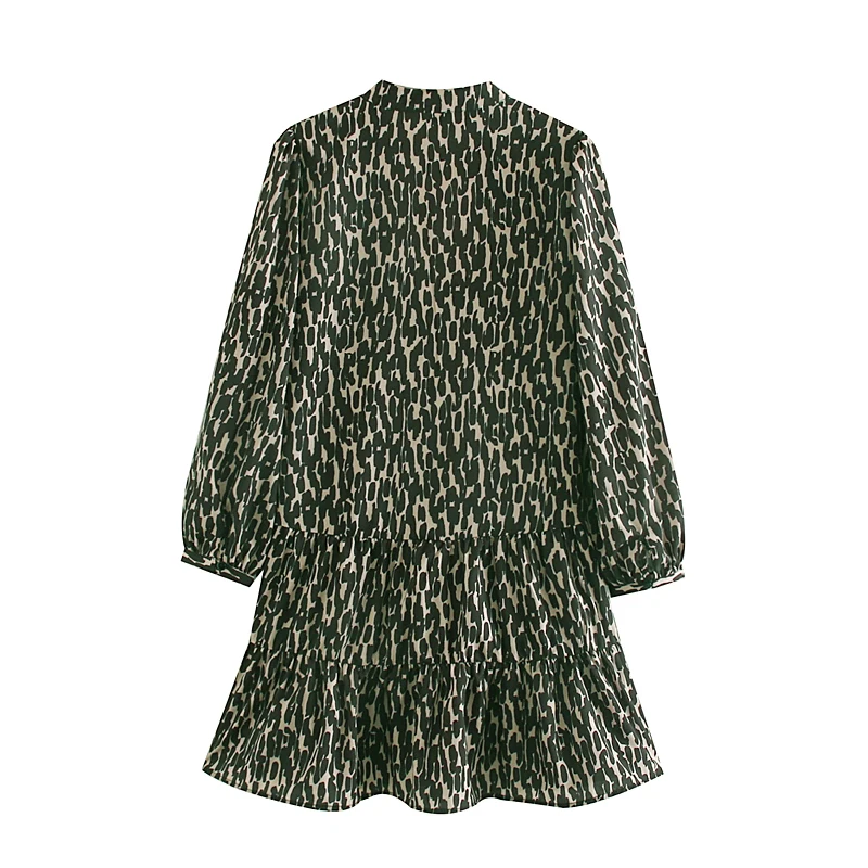 Мини платье 2019 новая мода v образный вырез длинный рукав леопард оборки принт