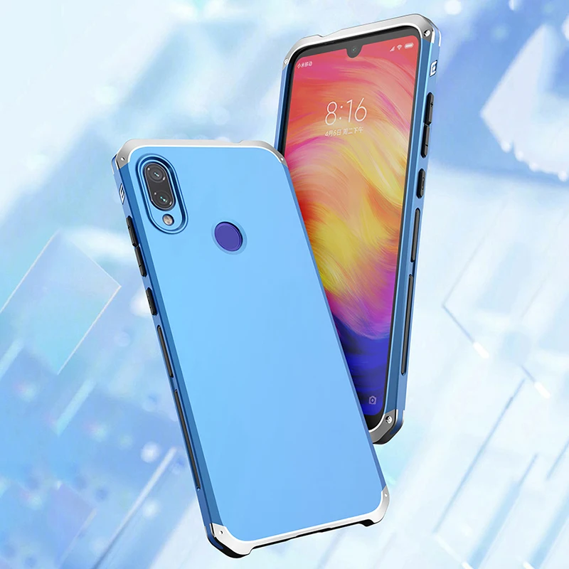 

Textured Anti-fall Metal Frame PC Back For Redmi Note 7 Note7 Global Aluminum Alloy Bumper Case Note 7 Pro Cover With Gift