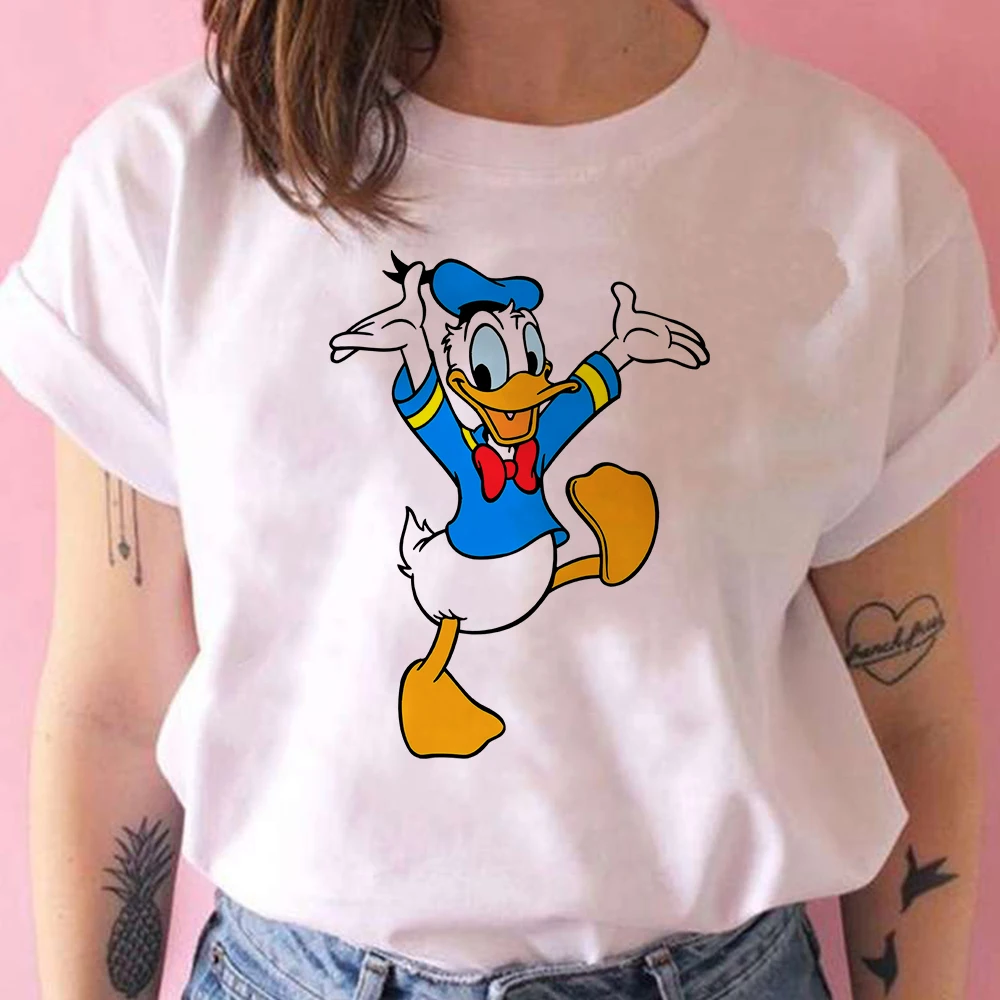

Kawaii Donald Duck Graphic T-shirt Women Casual Loose White Short Sleeve Animated Disney Brand Mickey Mouae Tshit Female