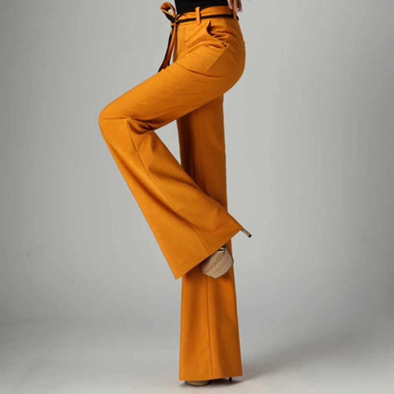2021 Spring Winter Women Long Pants Office Style High Quality Polyester Pantalones De Mujer Woman Wide Leg Trousers K01