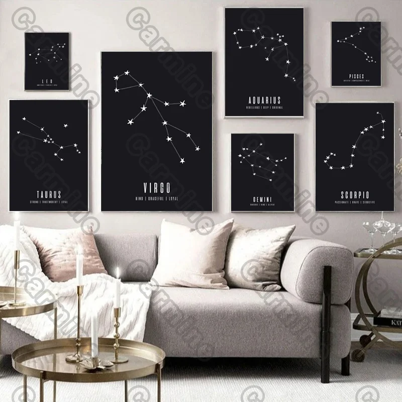 

Poster Black Night Sky Constellation Landscape Canvas Painting Wall Art Home Decoration for Living Room and Bedroom Frameless