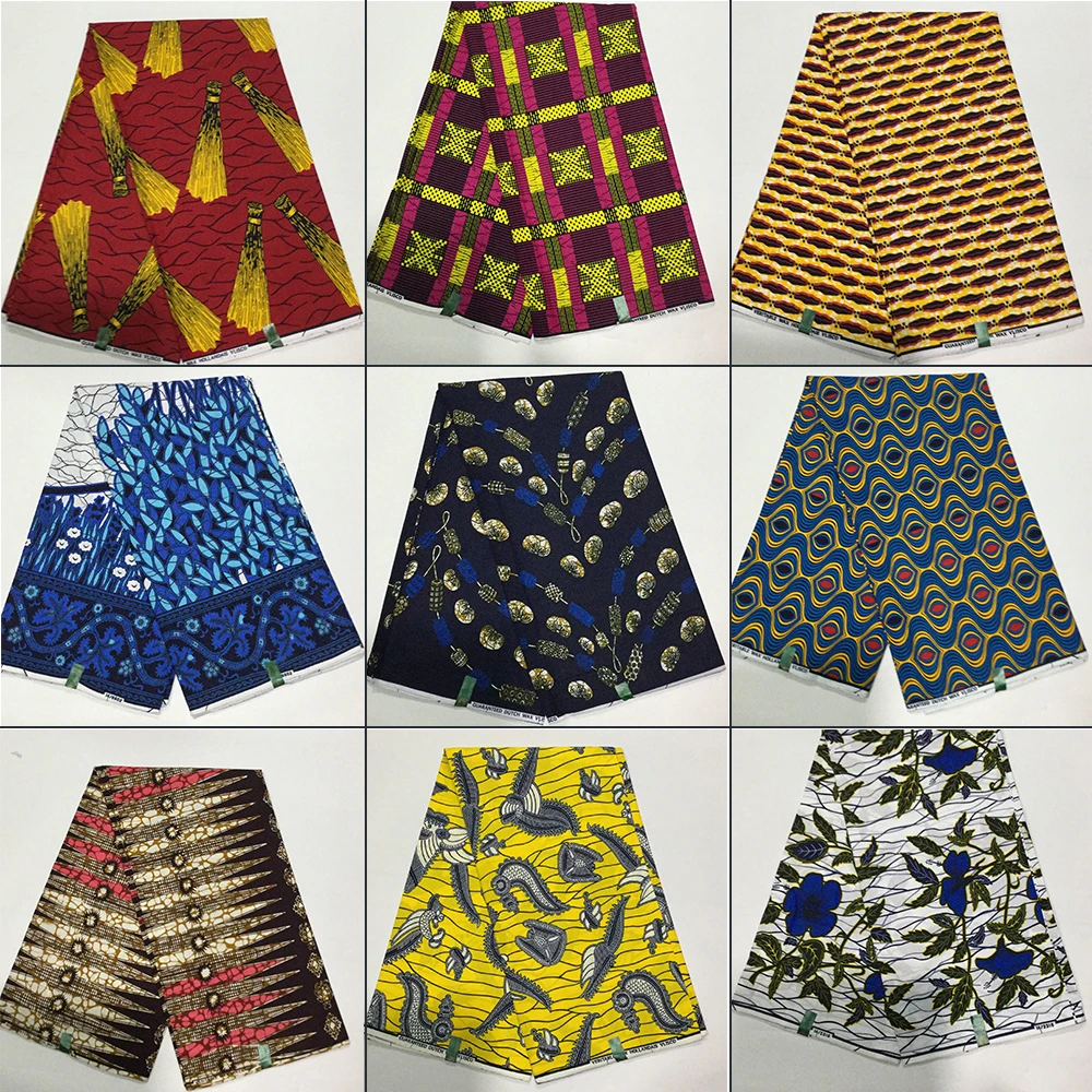 

2412H2 2021 Nigerian Wax Fabric Composite Pattern Print 6yards/Lot High Quality African Real Wax Textile For Dress