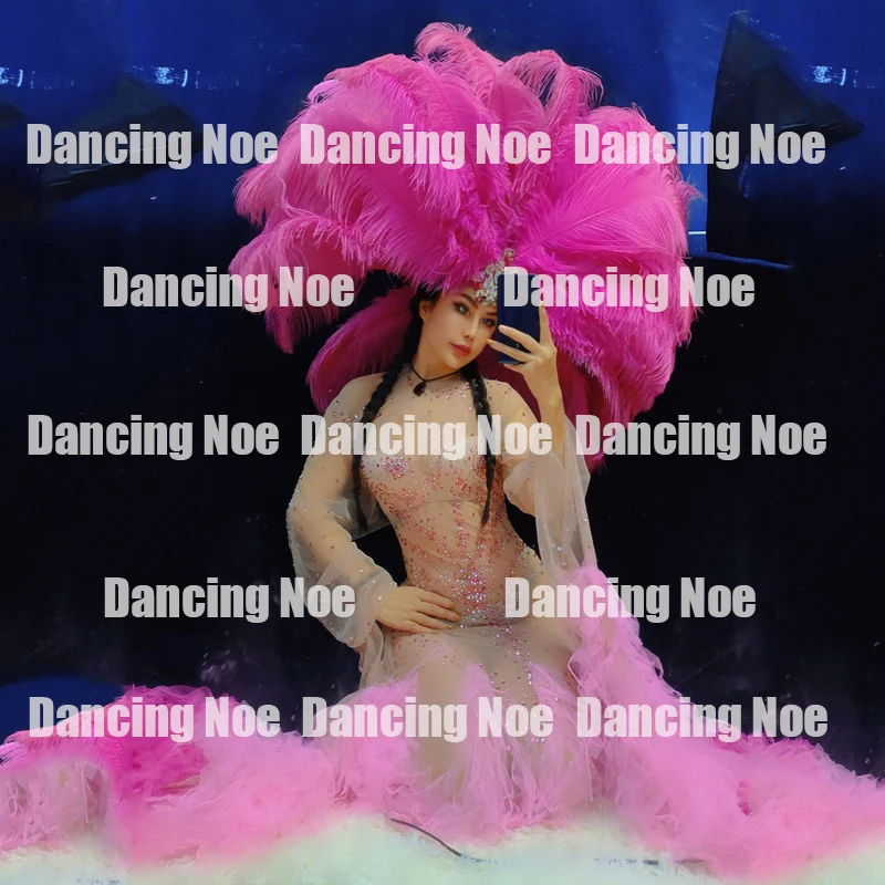 New Haute Couture Ostrich Hair Headdress Elegant Big Feather Headwear Nightclub Festival Party Precious Accessories DWY5256